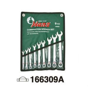 9-Piece SAE Wrench Roll Pouch Set – 45° Offset Combination Wrench Set – 166309A