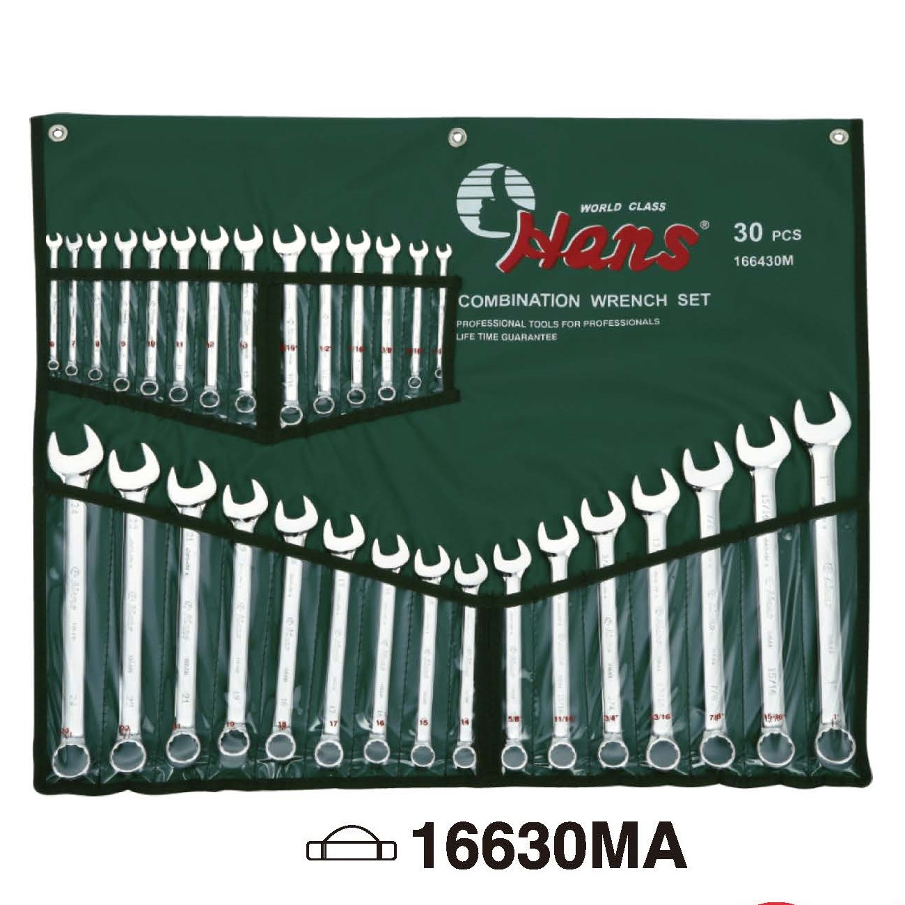 16630MA 16630MA Combination Wrench Roll Pouch Bag – 30 Pcs Metric + SAE Slim Set