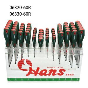 06320-60R / 06330-60R Screwdriver Set in Acrylic Display Stand – Triangular Handle, 60 pcs