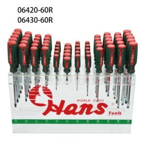 06420-60R / 06430-60R Screwdriver Set in Acrylic Display Stand – Octagonal Handle, 60 pcs