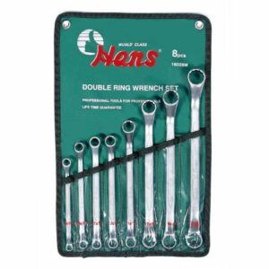 8-Piece Double Ring Wrench Set in Roll Pouch – 16028MB/AB (1101M Series, 45° Offset)