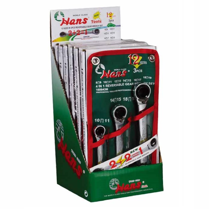 160643M Reversible Gear Wrench Set – 3 Pcs 4-in-One Ratcheting Flex Wrenches with Roll Pouch