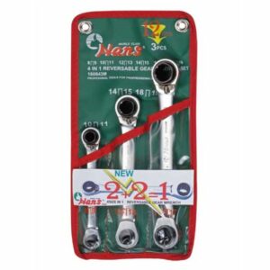 160643M Reversible Gear Wrench Set – 3 Pcs 4-in-One Ratcheting Flex Wrenches with Roll Pouch