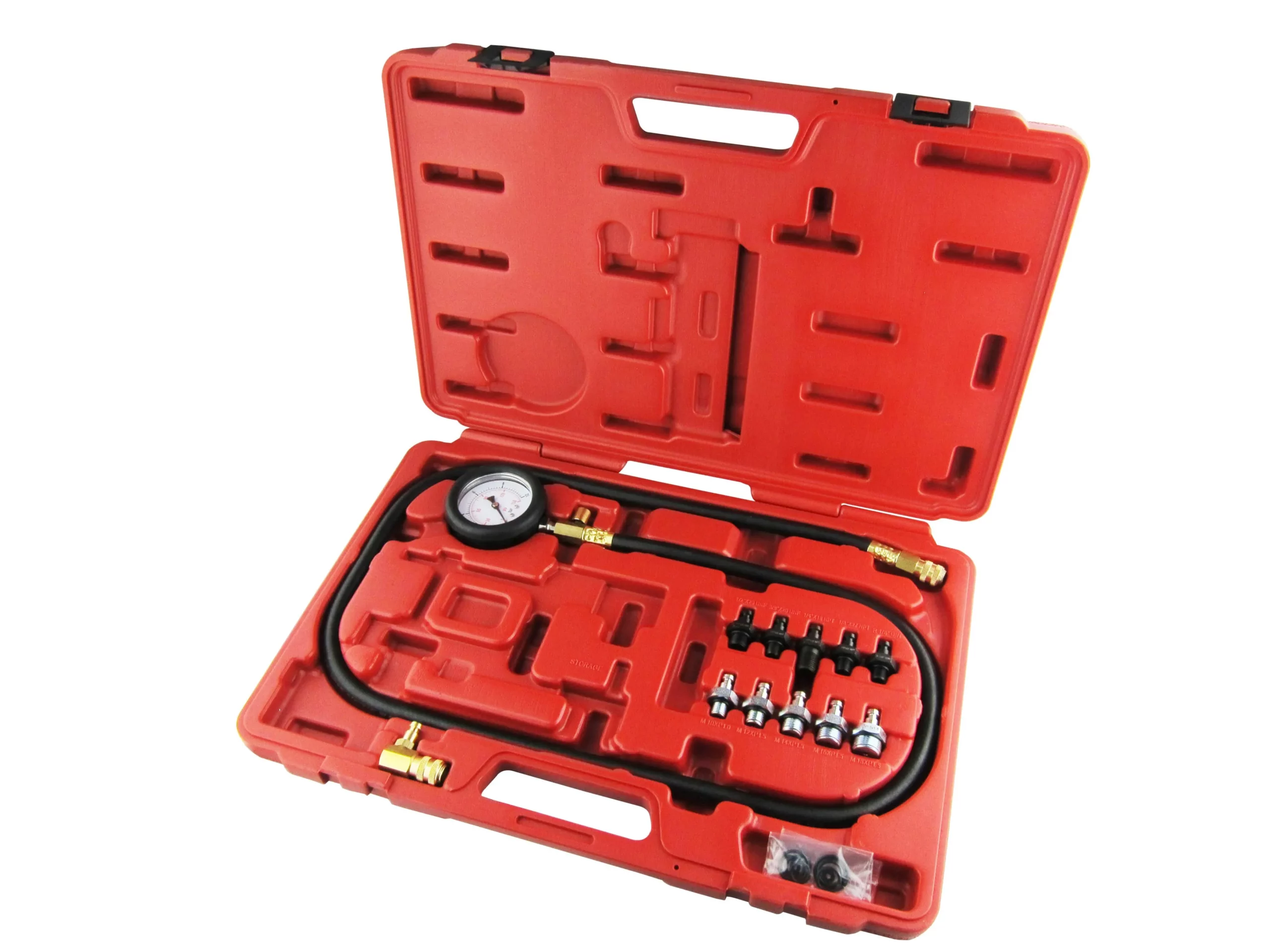 EOAT-min Quickly test engine and transmission oil pressure with 0–150 psi gauge. Includes SAE and metric thread adapters. Ideal for most vehicles.