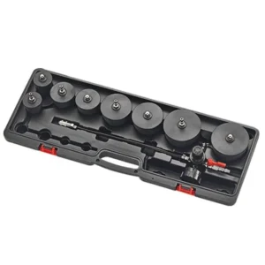 Turbo pressure test kit with 8 expanding adaptors. Suitable for intercooler and boost systems. Max working pressure: 1.5 kg/cm² (21 psi).