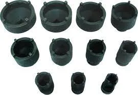 HBNU-11-6-min 11-piece heavy-duty socket set for ball bearing lock nuts. Outer tooth & conical designs fit various hubs. ½" drive, impact-rated, with carry case.