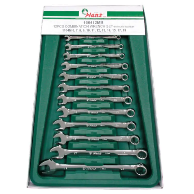 166412MB 166412MB – 12 Pcs Mirror Polished Combination Wrench Set in TPV Case (1164 Series)