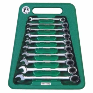 166510 – 10-Piece Metric Open-End Gear Ring Wrench Set in TPV Case